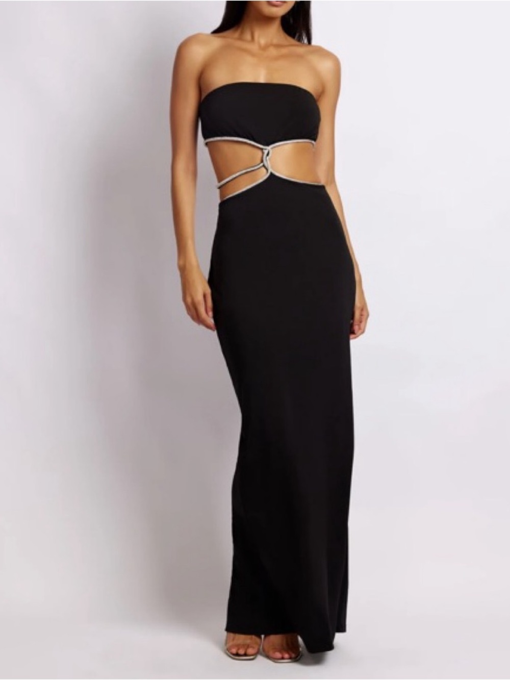 Meshki Black Strapless Maxi with Cutout Ring Detail